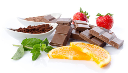 Chocolate squares and cocoa powder