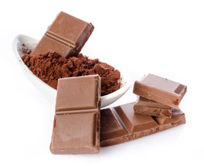 Chocolate squares and cocoa powder