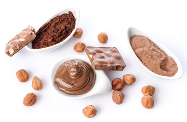 Sweet chocolate hazelnut spread with cocoa powder