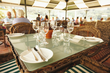 Empty table in a winery restaurant