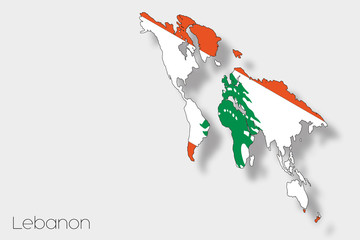 3D Isometric Flag Illustration of the country of  Lebanon