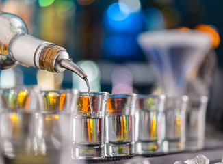 Hard spirit on bar counter