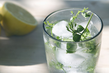 glass of mojito with ice