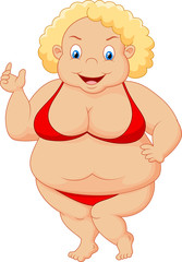 Cartoon fat woman waving
