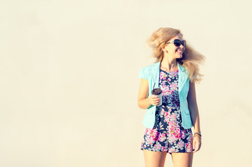 Beautiful girl in fashionable clothes.