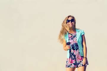 Beautiful girl in fashionable clothes.