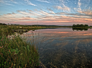 Lake at sunset time.