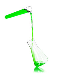 Test-tubes with green liquid isolated on white