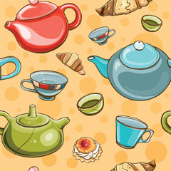 Tea set seamless pattern