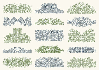Set of 15 vector floral elements.
