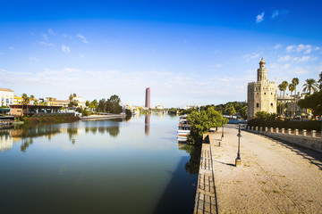 Guadalquivir River in Seville. Famous Golden Tower in the right.