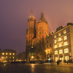 Fototapeta na wymiar Market square in Cracow at night
