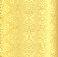 Gold damask pattern with vintage floral ornament