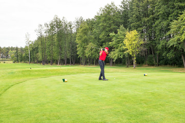 playing golf on a golf course in cloudy weather