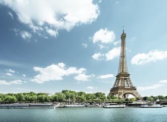 Fototapeta na wymiar Seine in Paris with Eiffel tower in morning time