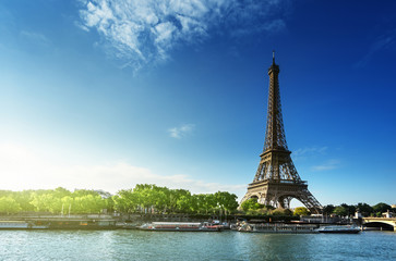 Plakat Seine in Paris with Eiffel tower in sunrise time