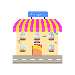 The building with a signboard Kindergarten. 