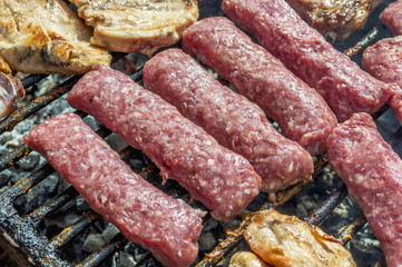 Delicious balkan traditional cevapi on the BBQ