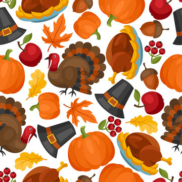 Happy Thanksgiving Day seamless pattern with holiday objects