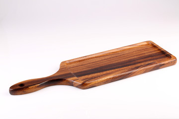 Dark brown wooden tray isolated with white background