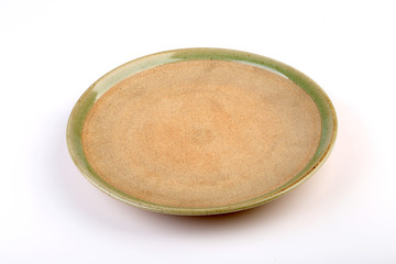 Celadon green ceramic dish, Chiang Mai, Thailand. Isolated on wh