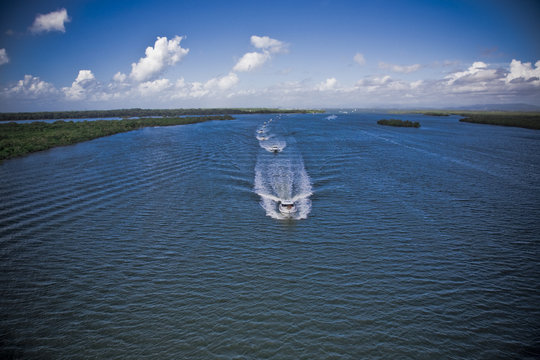 Two Motor Boats Navigating