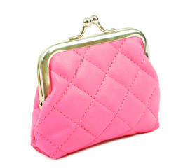 Pink lady's purse on a white