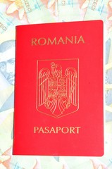Romanian passport and currency 