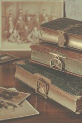 The stylized photo of the old albums