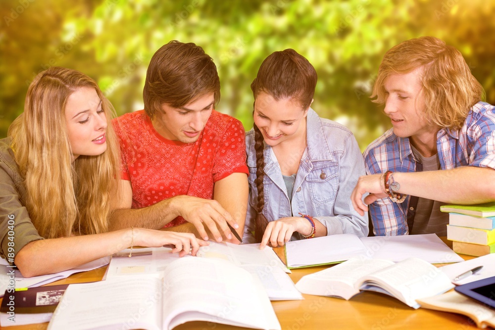 Poster composite image of college students doing homework in library