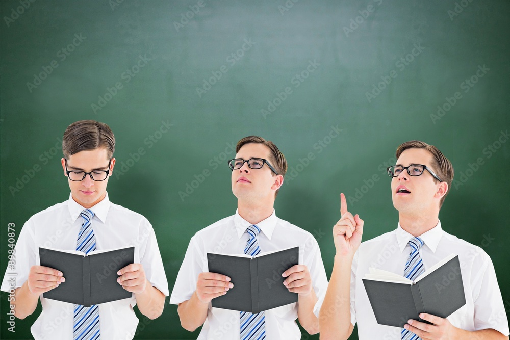Aufkleber composite image of nerd reading book
