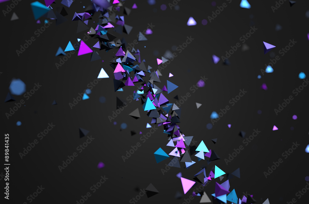 Poster abstract 3d rendering of flying particles.
