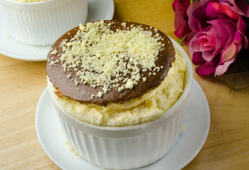 Souffle on table close up and Selective focus