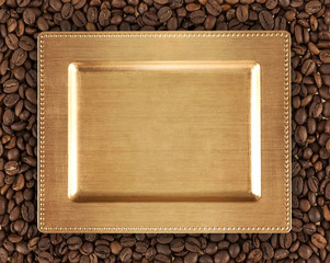 coffee texture. coffee beans texture and gold tray
