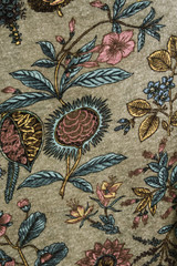 texture of vintage print fabric striped flowers for background