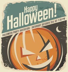 Naklejka premium Retro poster template with Halloween pumpkin head