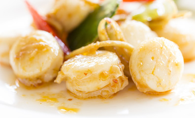 Fried scallop with herbs