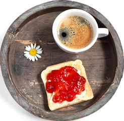 Kleines Frühstück mit Marmeladentoast und Kaffee
