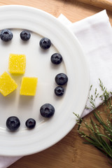 Plate with blueberry and jelly