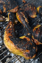 Chicken cooking on Barbecue grill, close-up