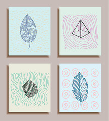  Hand Drawn Textures Cards Set, Hipster style.