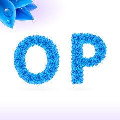 Sans serif font with blue leaf decoration