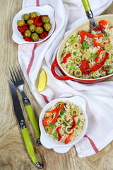 White rice with olives and red pepper