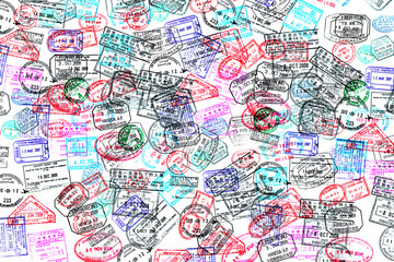 Fototapeta na wymiar Background of passport stamps on white