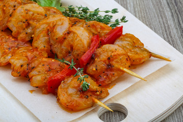 Raw prawn skewer