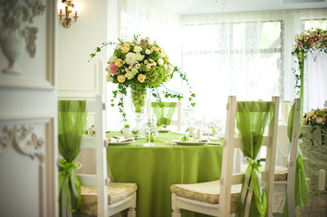 Beautiful flowers on table in wedding day