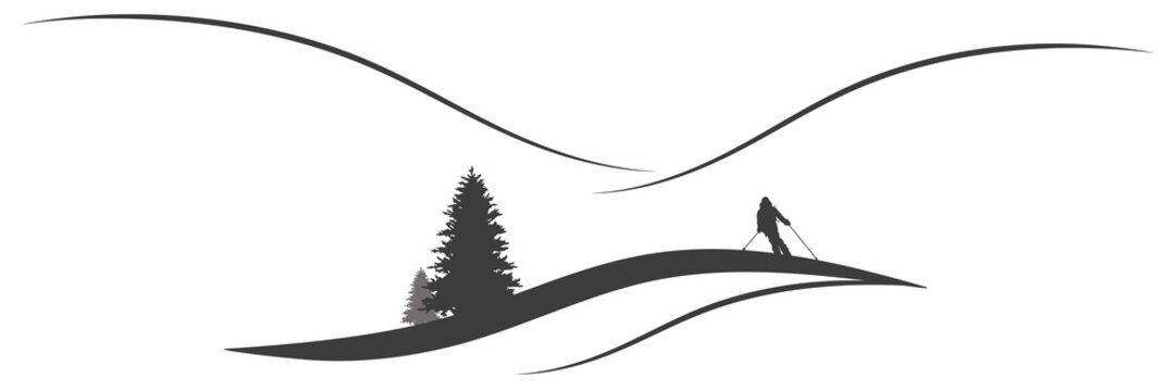 Panorama Berglandschaft mit Skifahrer im Winter