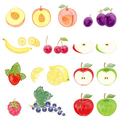 set of isolated fruits and berries
