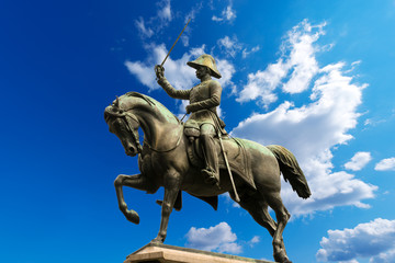 Fototapeta premium Monument to Carlo Alberto - Turin Italy / Equestrian monument (1861) dedicated to Carlo Alberto di Savoia, king of Sardinia and prince of Turin. Carlo Alberto square, Torino, Piemonte, Italy