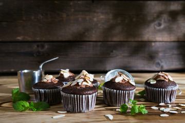 Chocolate cupcakes with almonds
